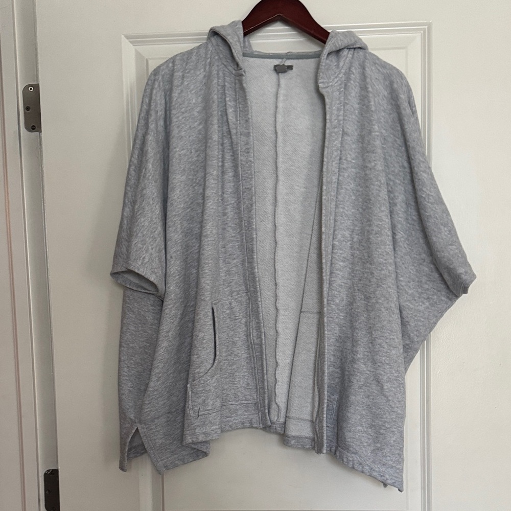 Aerie Gray Hooded Open Sweatshirt Cardigan